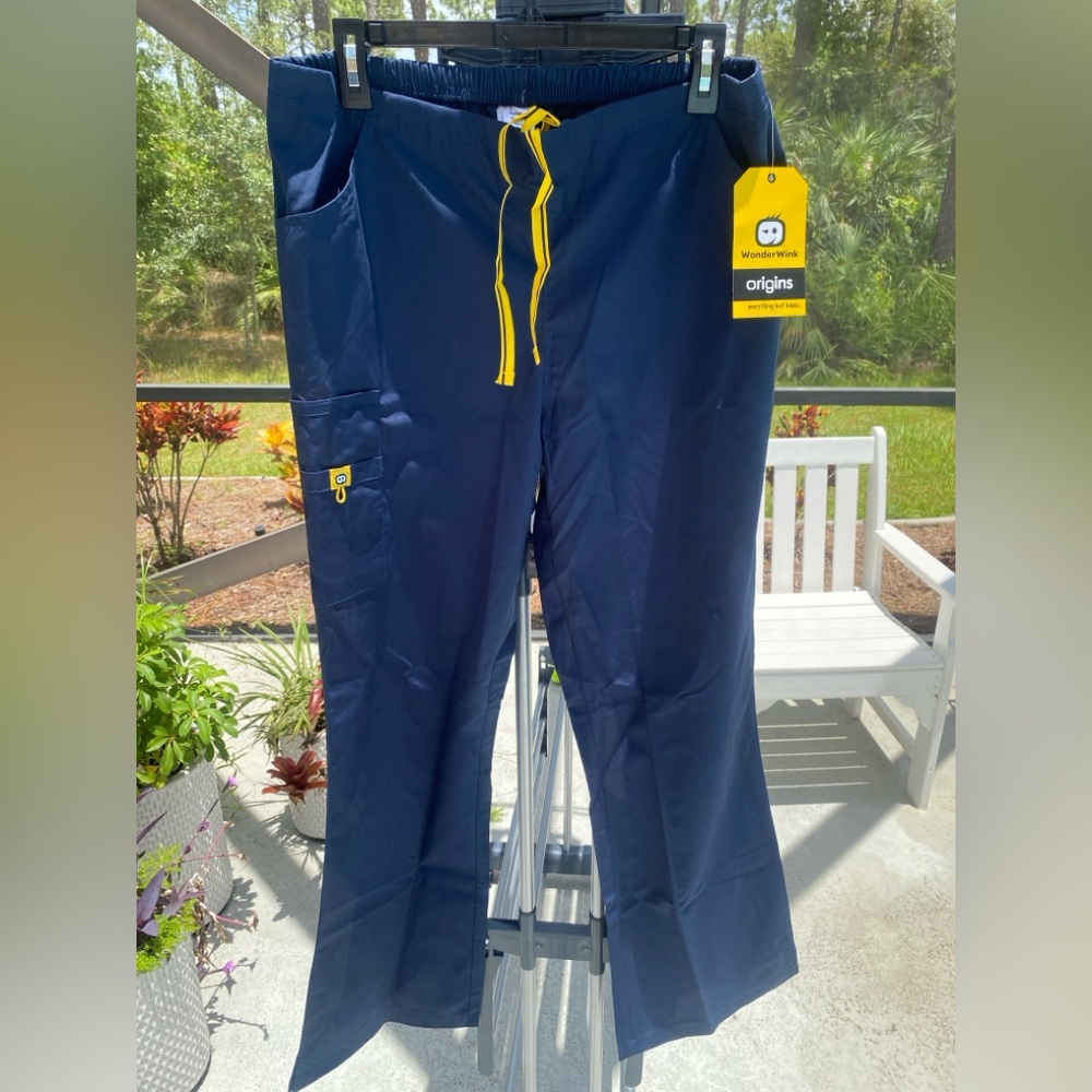 WonderWink Navy Blue Scrub Pants with Yellow Drawstring